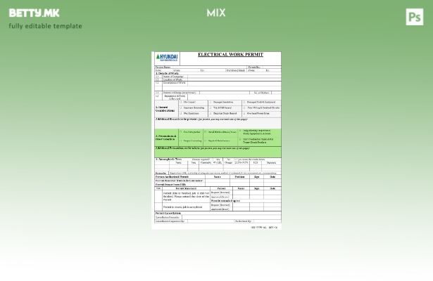 Модерен стил шаблон за дозвола за работа за електрична енергија на Хјундаи тешка